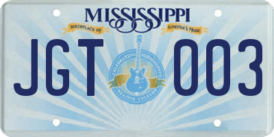 MS license plate JGT003