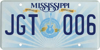 MS license plate JGT006
