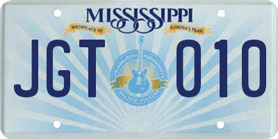 MS license plate JGT010