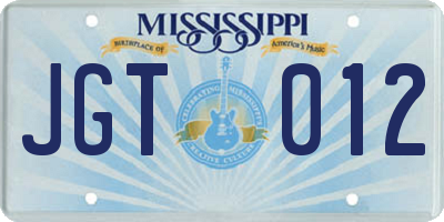 MS license plate JGT012