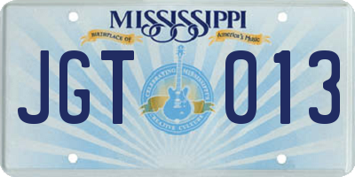 MS license plate JGT013
