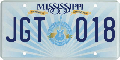 MS license plate JGT018