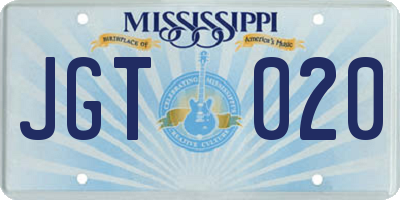 MS license plate JGT020