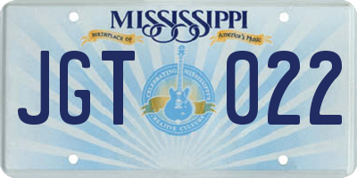 MS license plate JGT022