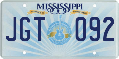 MS license plate JGT092