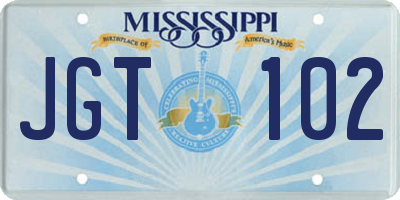 MS license plate JGT102