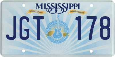 MS license plate JGT178