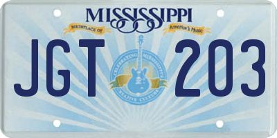 MS license plate JGT203