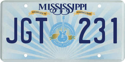MS license plate JGT231