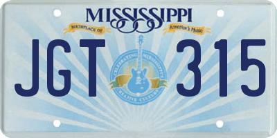 MS license plate JGT315
