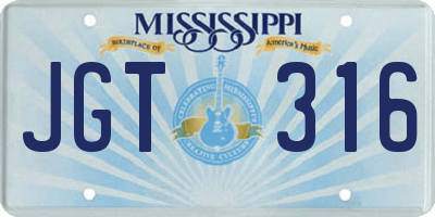 MS license plate JGT316