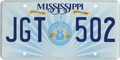 MS license plate JGT502