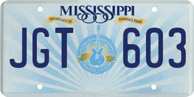 MS license plate JGT603