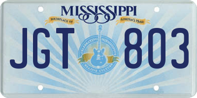 MS license plate JGT803