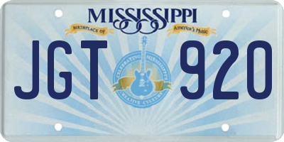 MS license plate JGT920
