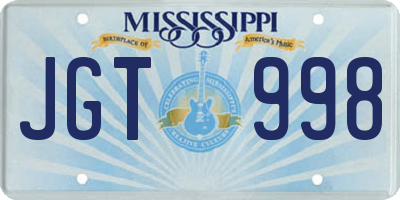 MS license plate JGT998