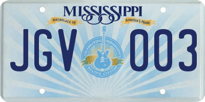 MS license plate JGV003