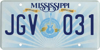 MS license plate JGV031