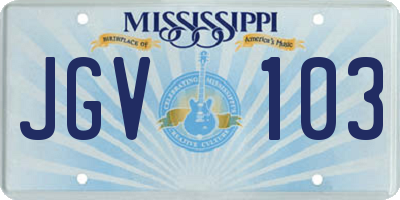 MS license plate JGV103
