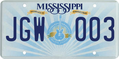 MS license plate JGW003