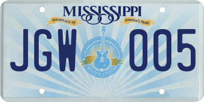 MS license plate JGW005