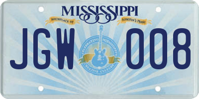 MS license plate JGW008