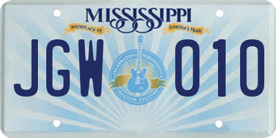 MS license plate JGW010