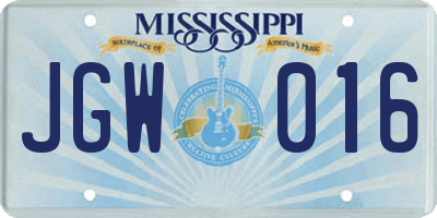 MS license plate JGW016