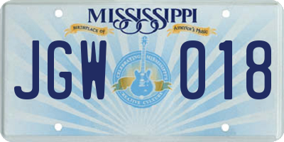 MS license plate JGW018