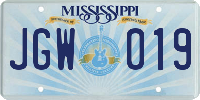 MS license plate JGW019