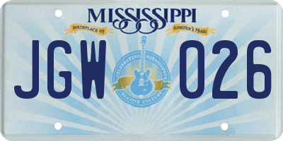 MS license plate JGW026