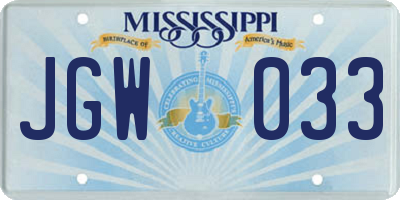 MS license plate JGW033
