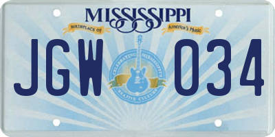 MS license plate JGW034
