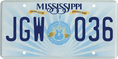 MS license plate JGW036