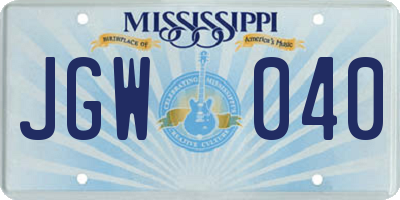 MS license plate JGW040