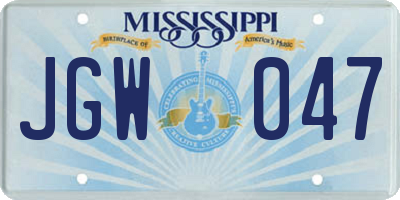 MS license plate JGW047