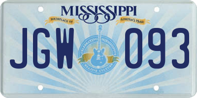 MS license plate JGW093