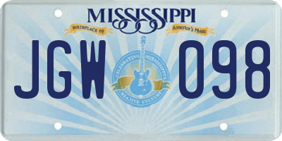 MS license plate JGW098