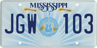 MS license plate JGW103