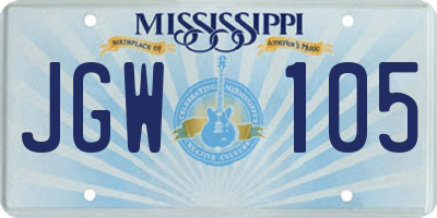 MS license plate JGW105
