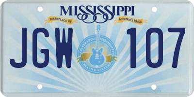 MS license plate JGW107