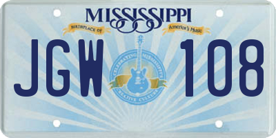 MS license plate JGW108