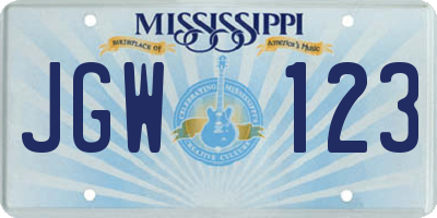 MS license plate JGW123