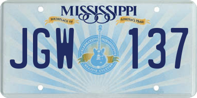 MS license plate JGW137