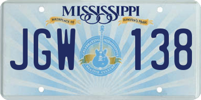 MS license plate JGW138