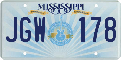 MS license plate JGW178