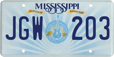 MS license plate JGW203