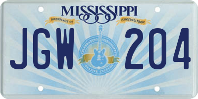 MS license plate JGW204
