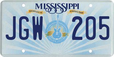 MS license plate JGW205