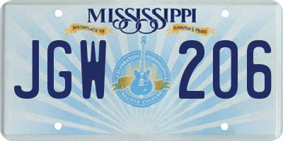 MS license plate JGW206